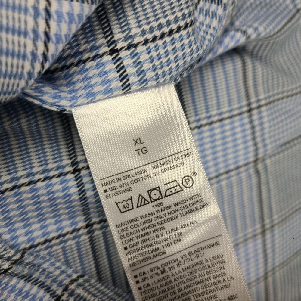 Banana‎ Republic Shirt Mens XL Blue Plaid Slim Fit Wrinkle Resistant Button Up
